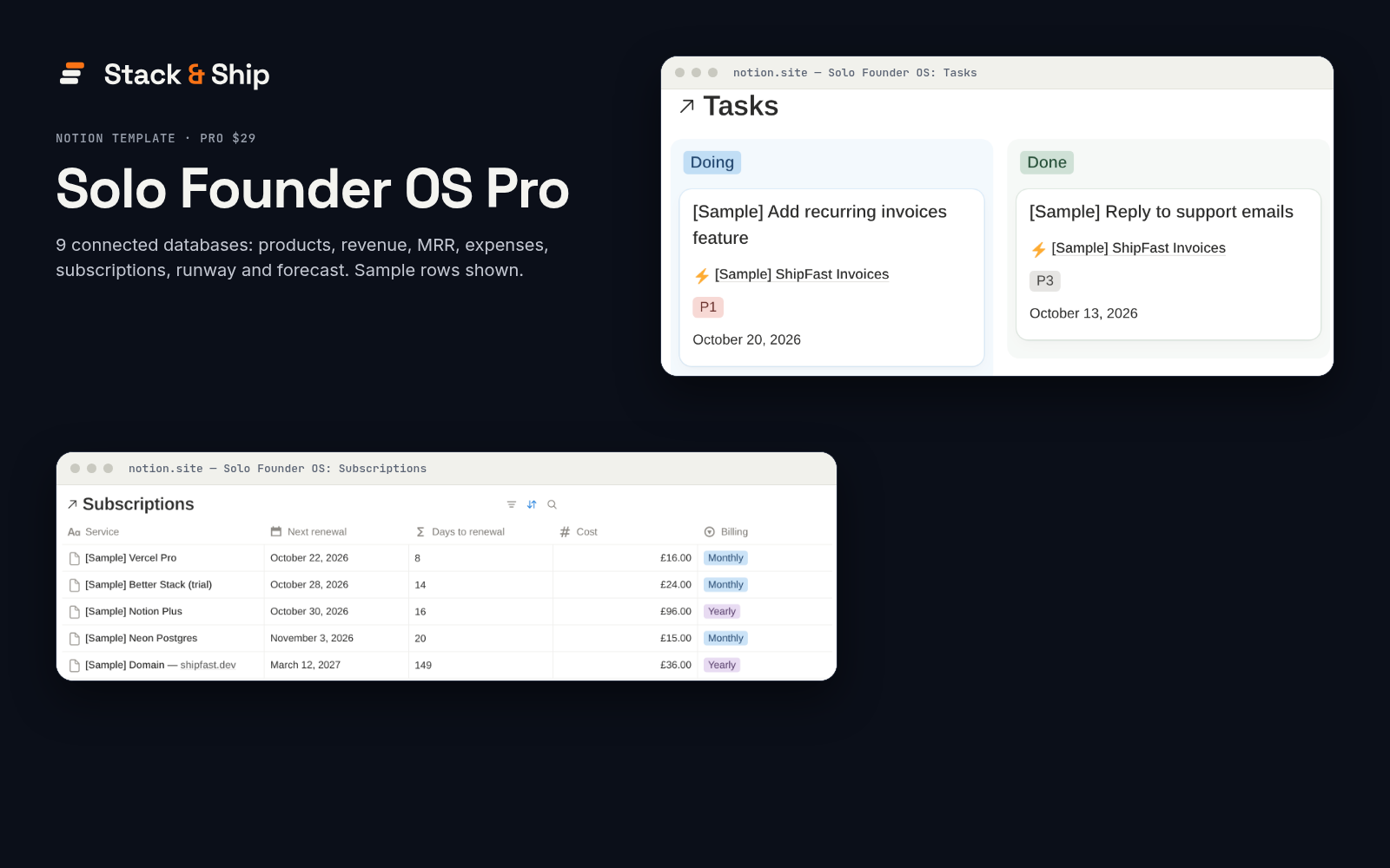 Solo Founder OS Pro Notion dashboard preview